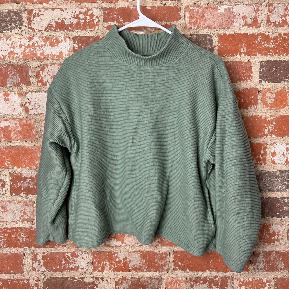 Madewell Sage Green Ribbed Mockneck Sweatshirt M Crop Minimalist Boxy Lounge